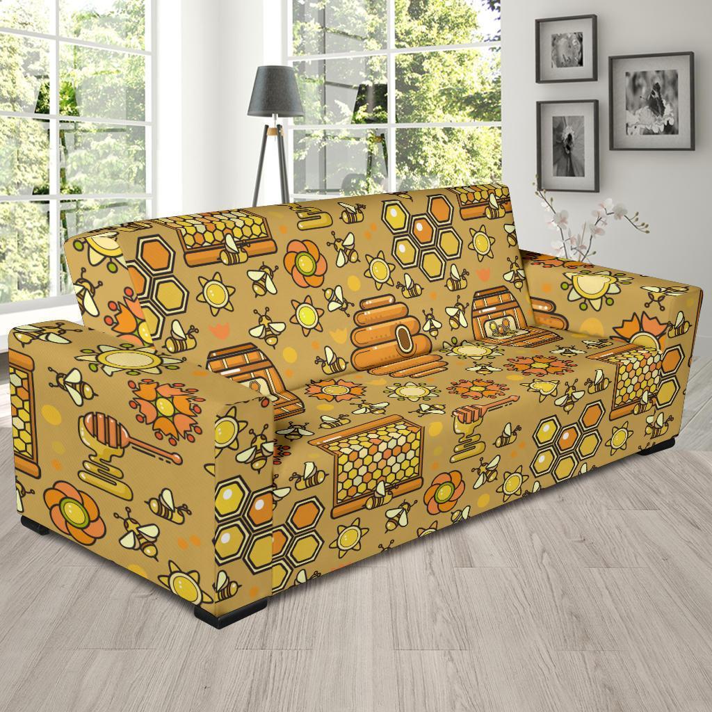 Cute Bee Honey Gifts Pattern Print Sofa Covers-grizzshop