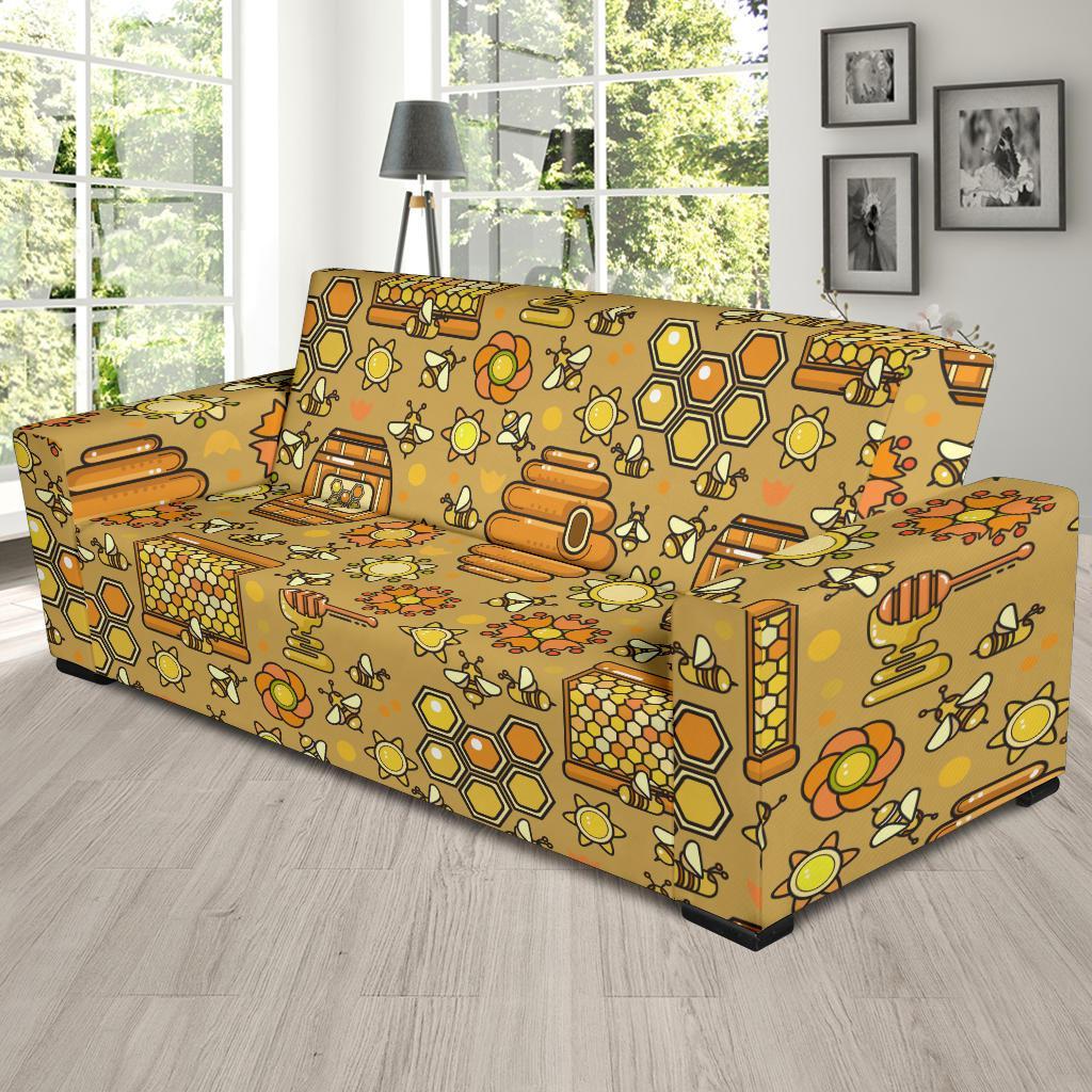 Cute Bee Honey Gifts Pattern Print Sofa Covers-grizzshop