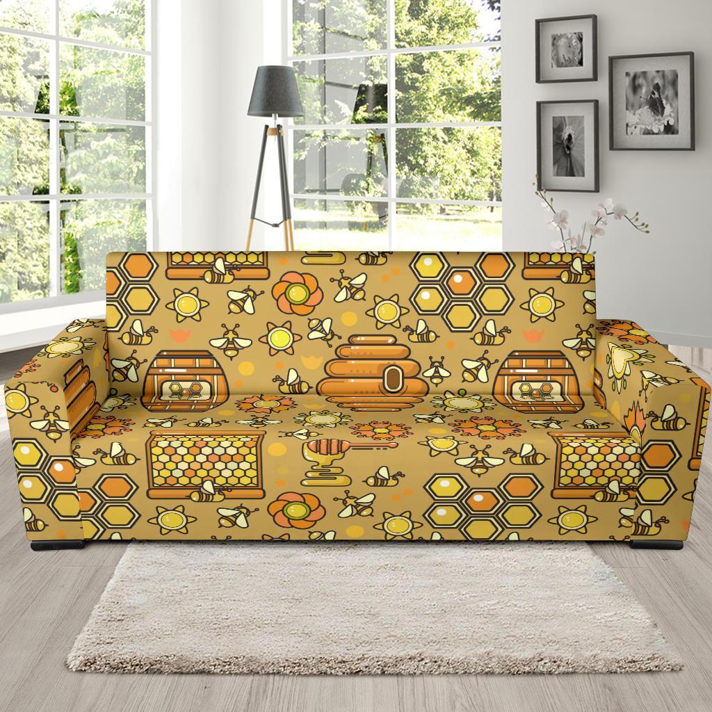 Cute Bee Honey Gifts Pattern Print Sofa Covers-grizzshop