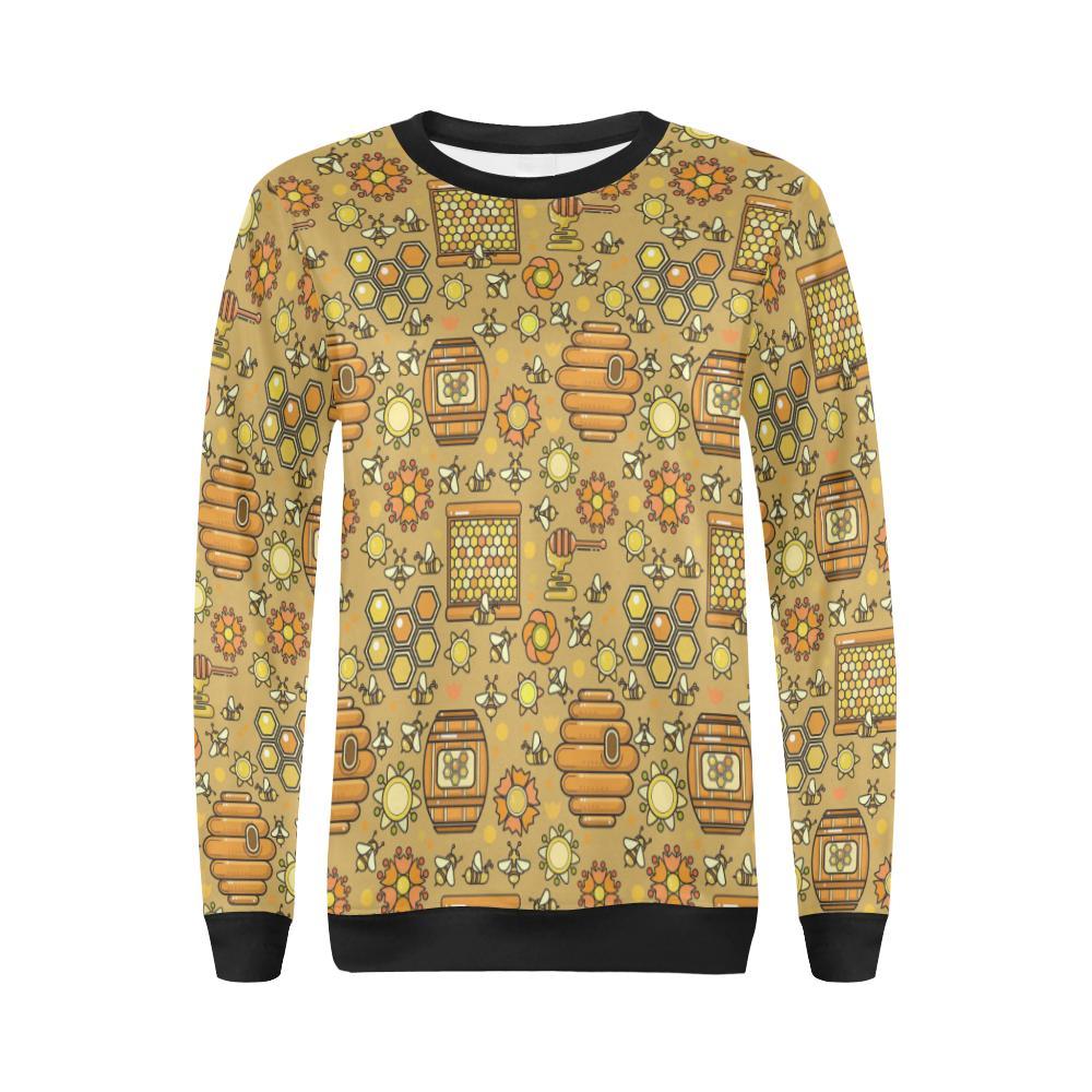 Cute Bee Honey Gifts Pattern Print Women Crewneck Sweatshirt-grizzshop