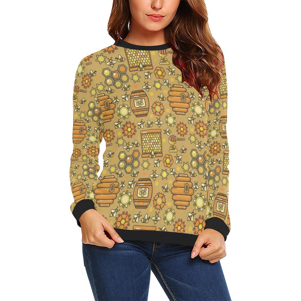 Cute Bee Honey Gifts Pattern Print Women Crewneck Sweatshirt-grizzshop