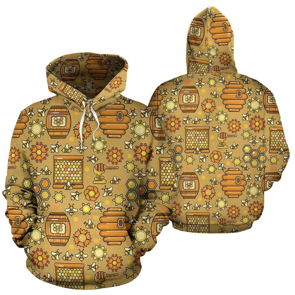 Cute Bee Honey Gifts Pattern Print Women Men Pullover Hoodie-grizzshop