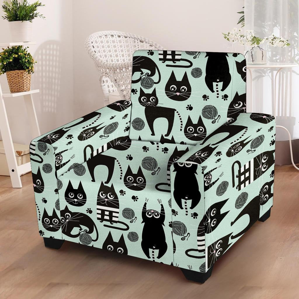 Cute Black Cat Print Armchair Cover-grizzshop