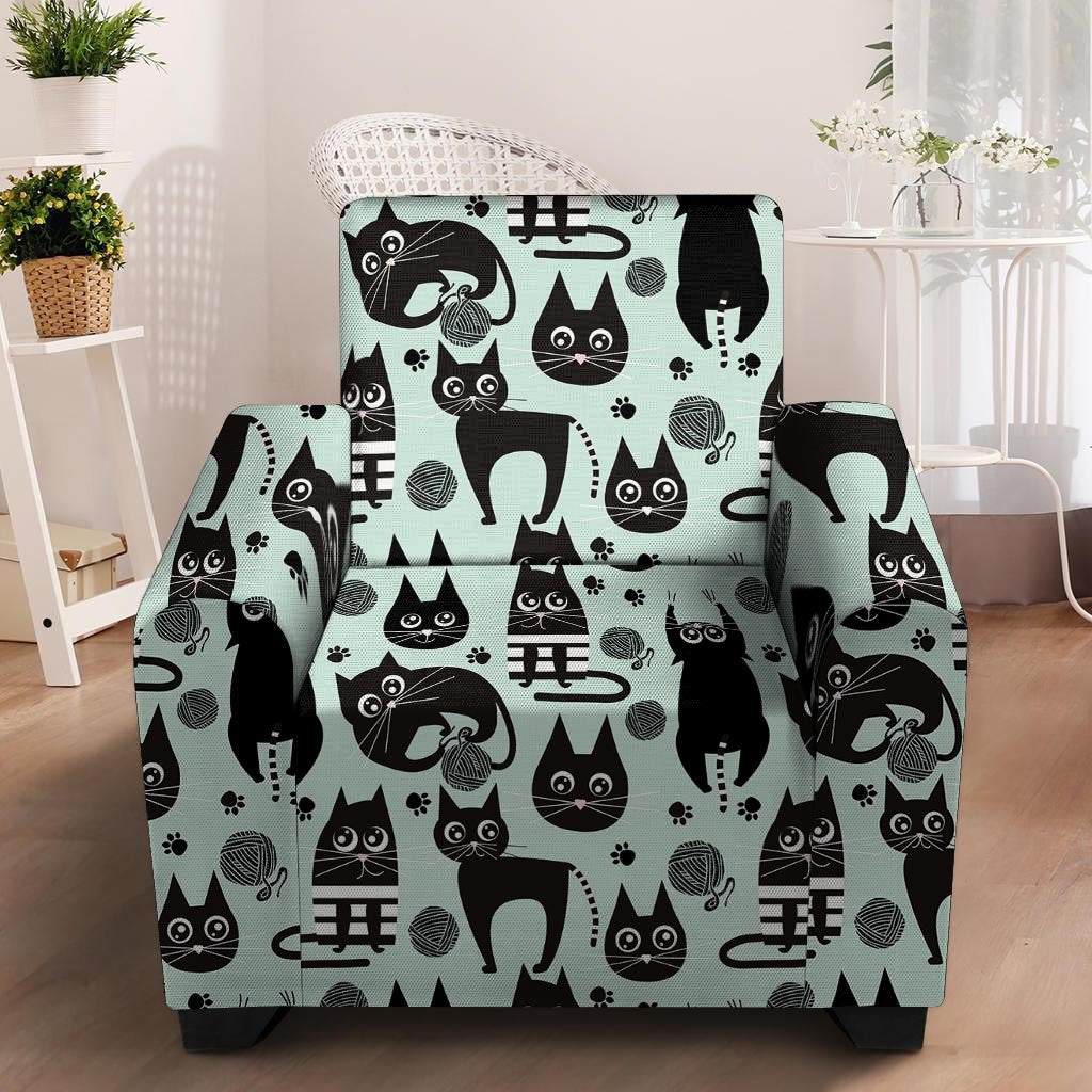 Cute Black Cat Print Armchair Cover-grizzshop