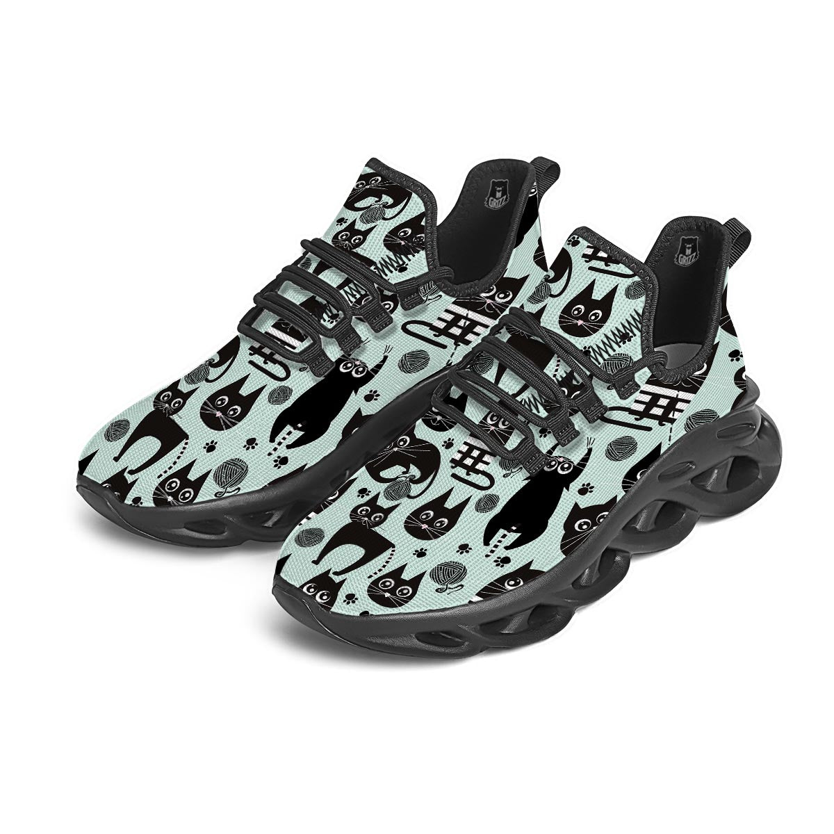 Cute Black Cat Print Black Running Shoes-grizzshop