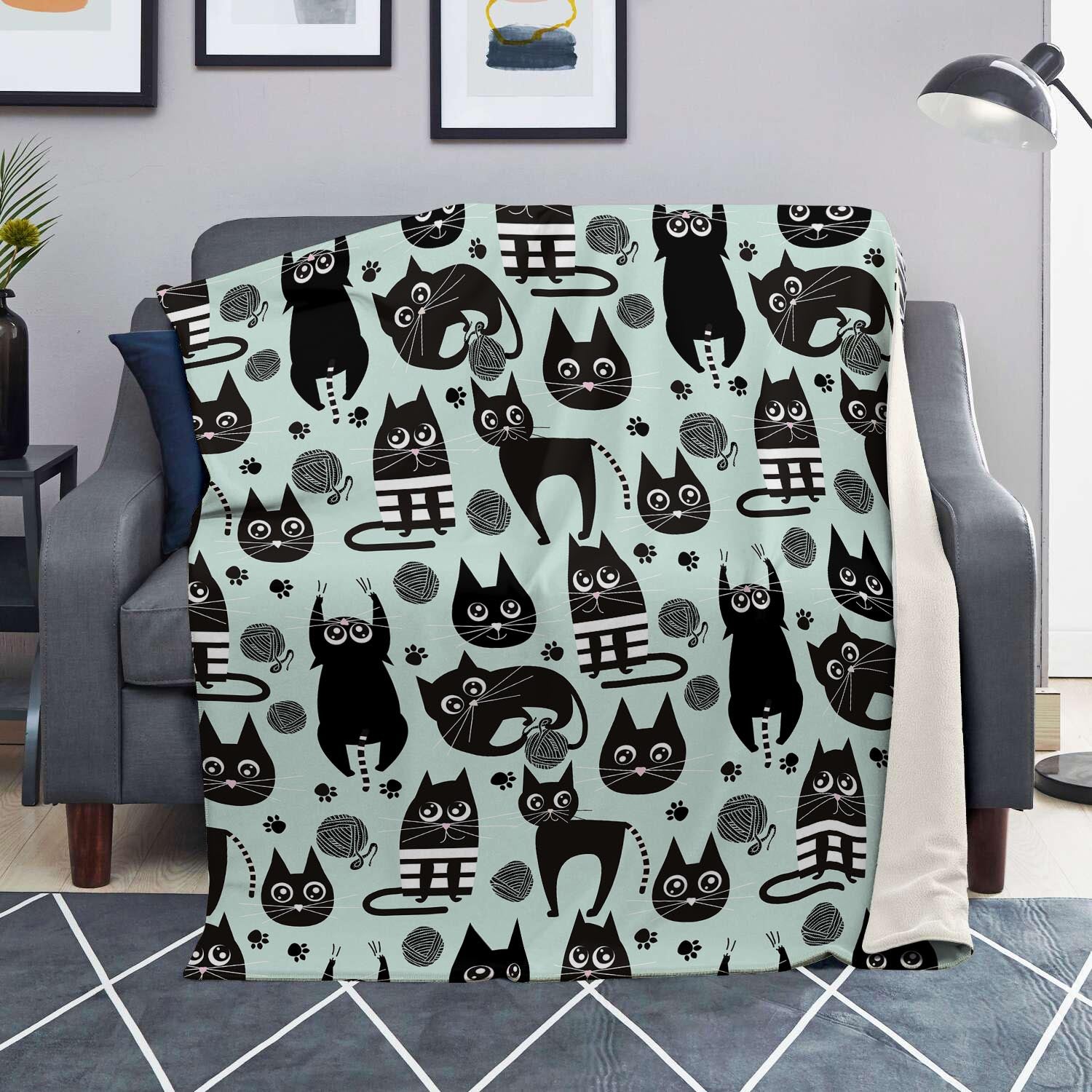 Cute Black Cat Print Blanket-grizzshop