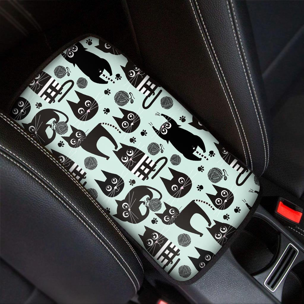 Cute Black Cat Print Car Console Cover-grizzshop