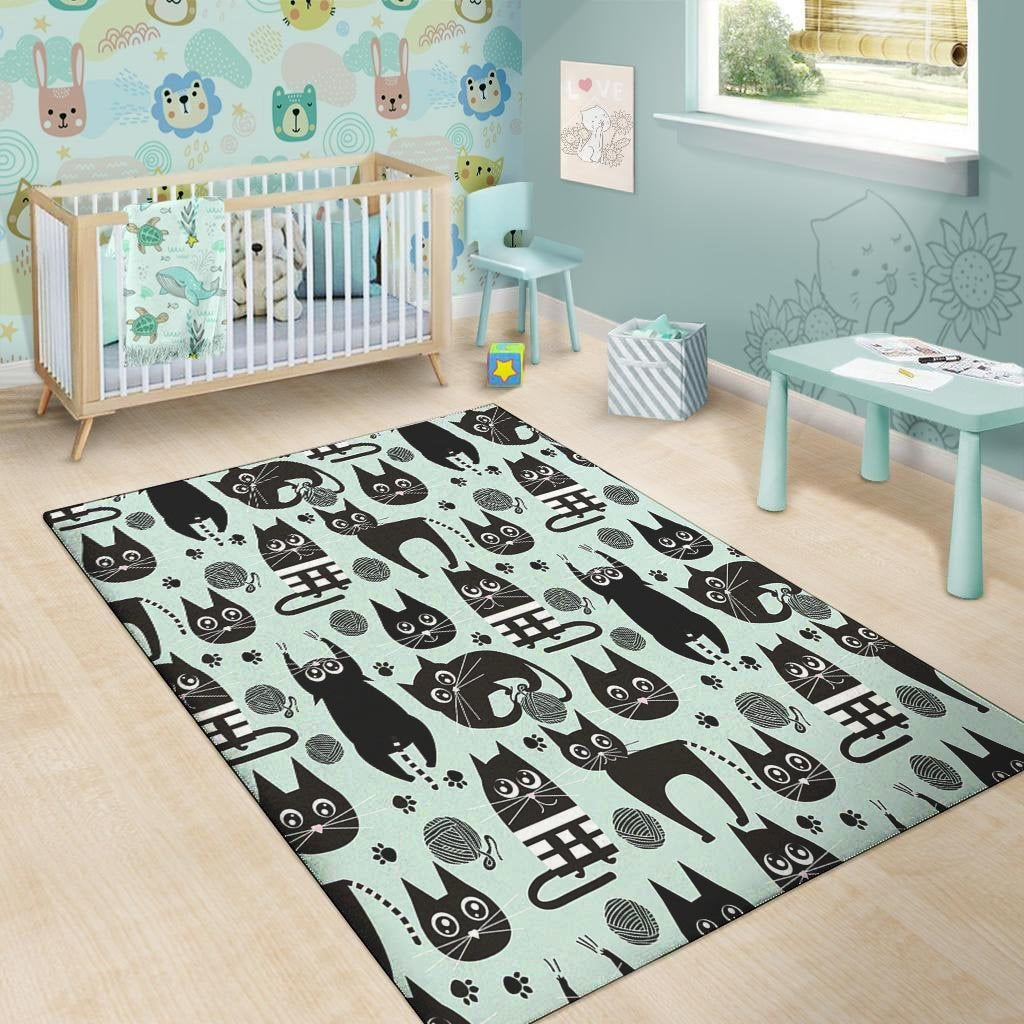 Cute Black Cat Print Floor Mat-grizzshop