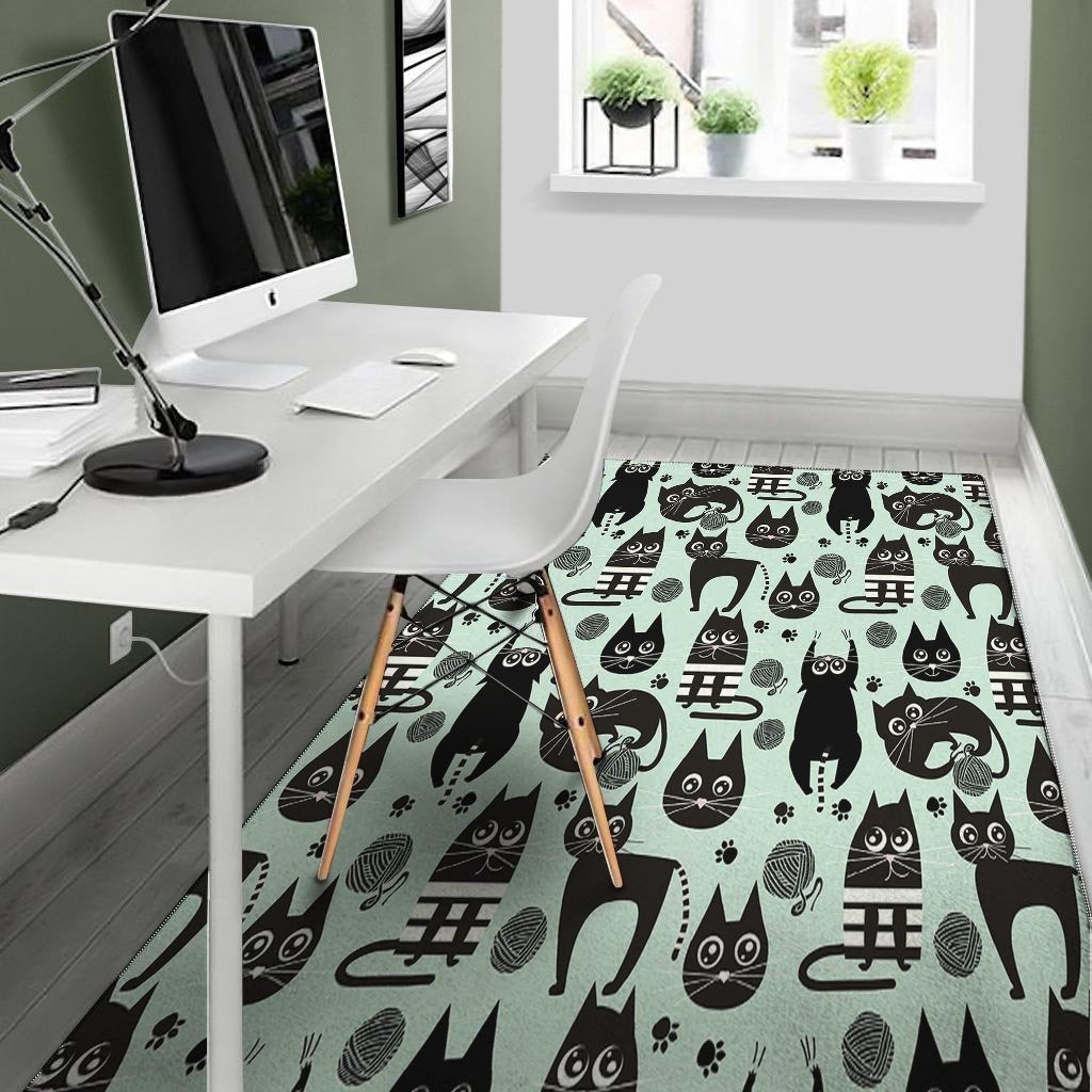 Cute Black Cat Print Floor Mat-grizzshop