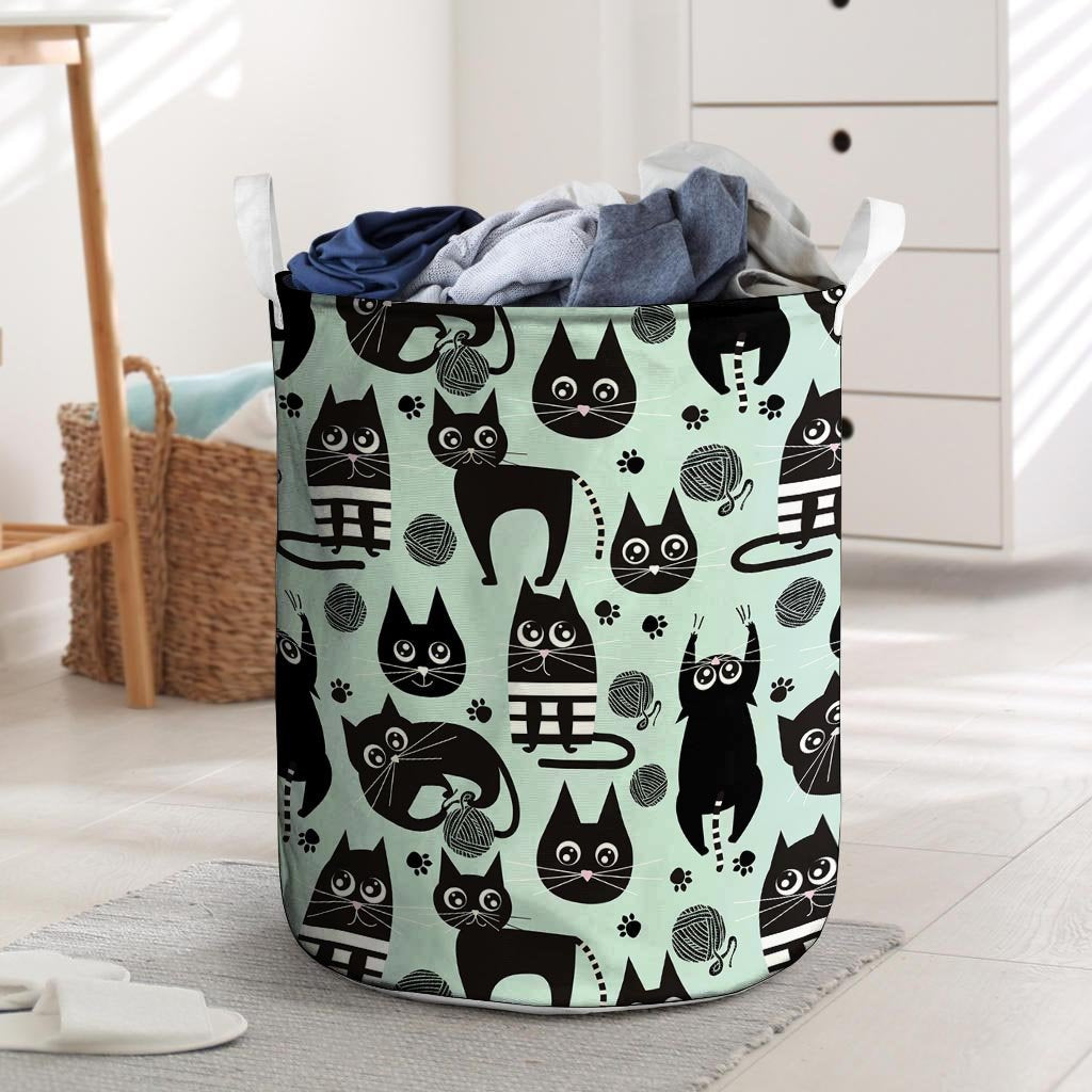 Cute Black Cat Print Laundry Basket-grizzshop