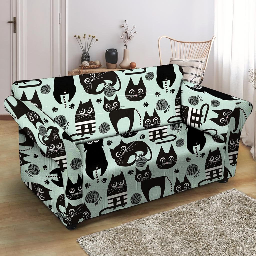 Cute Black Cat Print Loveseat Cover-grizzshop