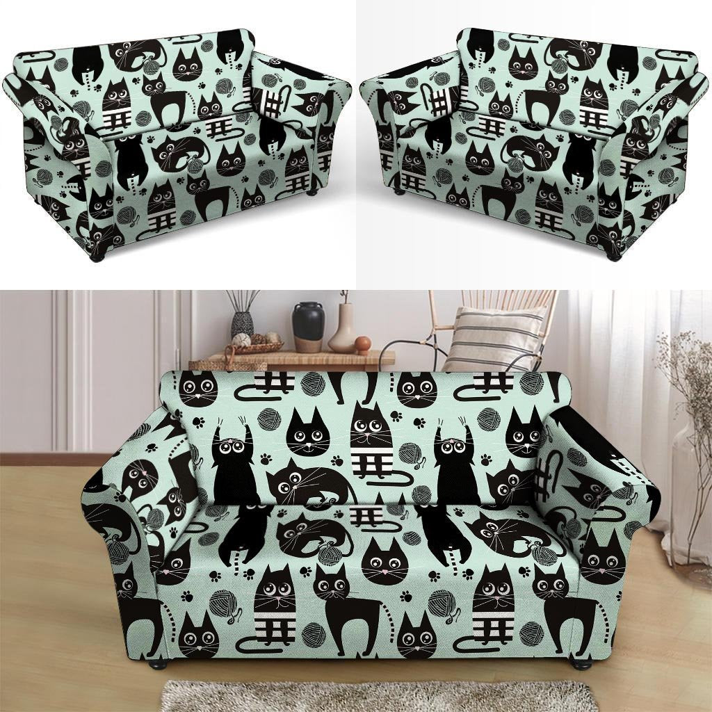 Cute Black Cat Print Loveseat Cover-grizzshop