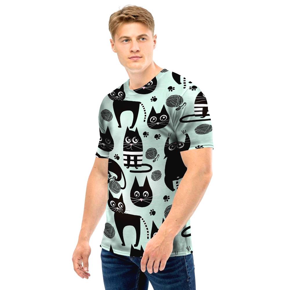 Cute Black Cat Print Men T Shirt-grizzshop