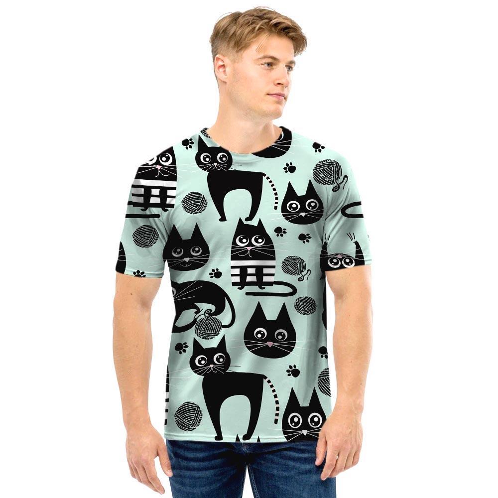 Cute Black Cat Print Men T Shirt-grizzshop