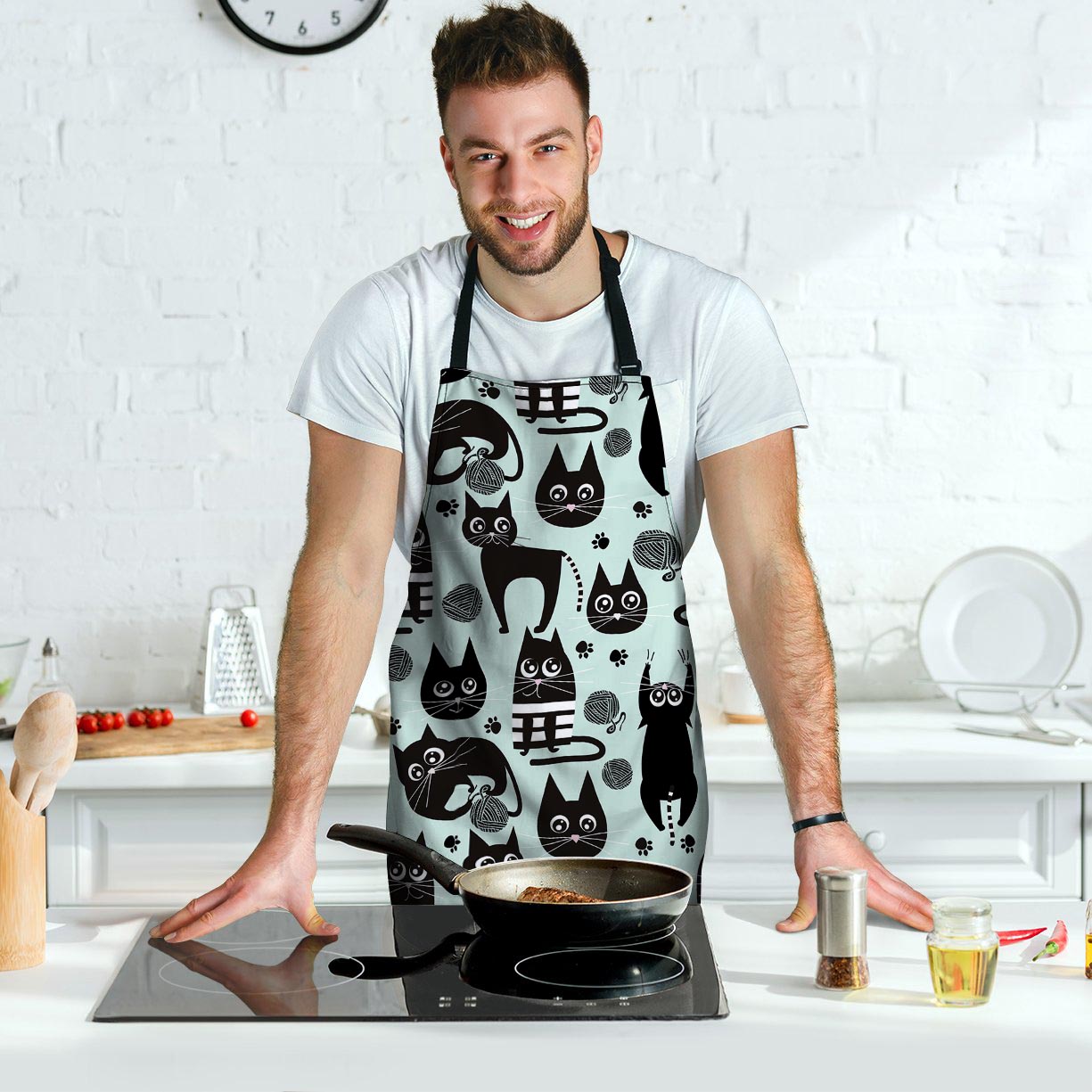 Cute Black Cat Print Men's Apron-grizzshop