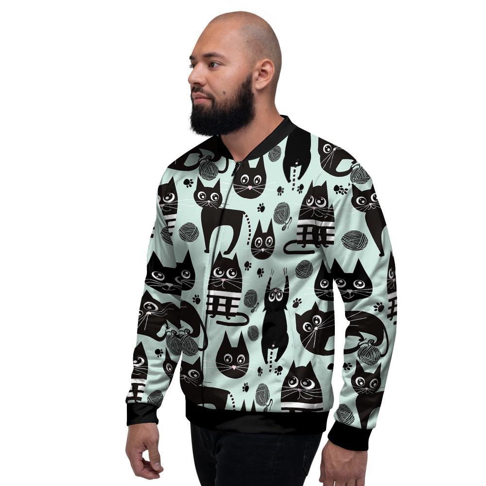 Cute Black Cat Print Men's Bomber Jacket-grizzshop