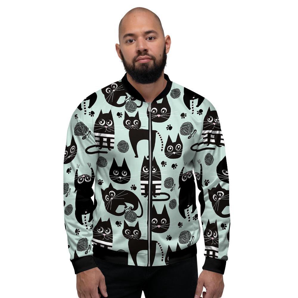 Cute Black Cat Print Men's Bomber Jacket-grizzshop