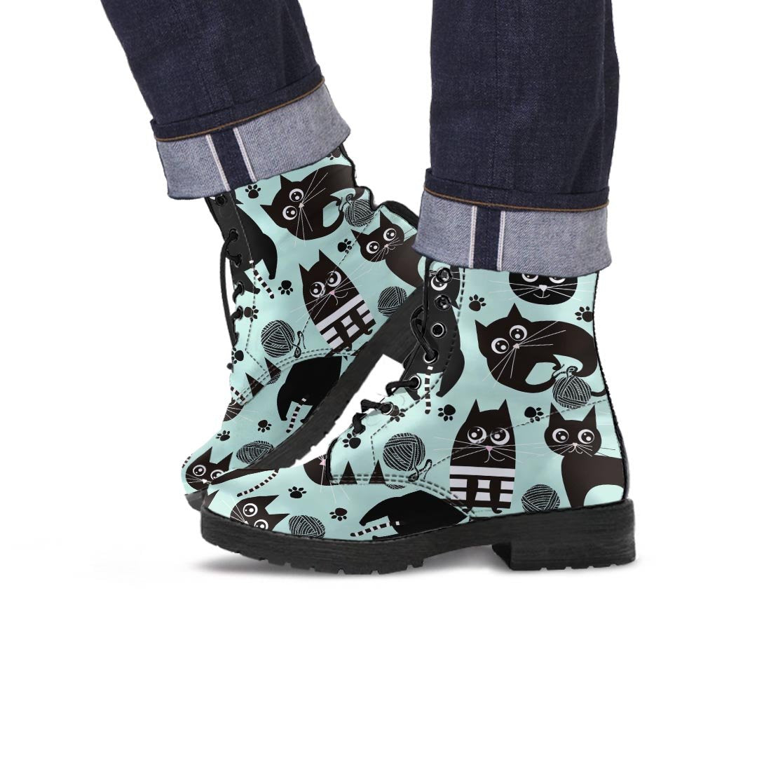 Cute Black Cat Print Men's Boots-grizzshop