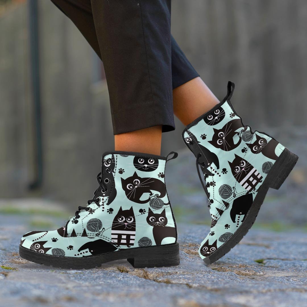 Cute Black Cat Print Men's Boots-grizzshop