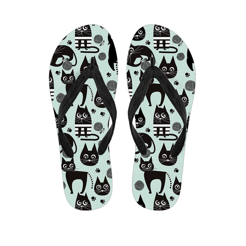 Cute Black Cat Print Men's Flip Flops-grizzshop