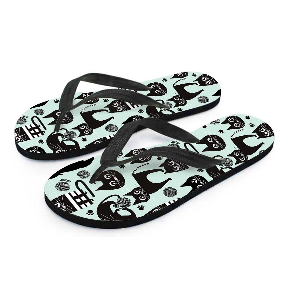 Cute Black Cat Print Men's Flip Flops-grizzshop