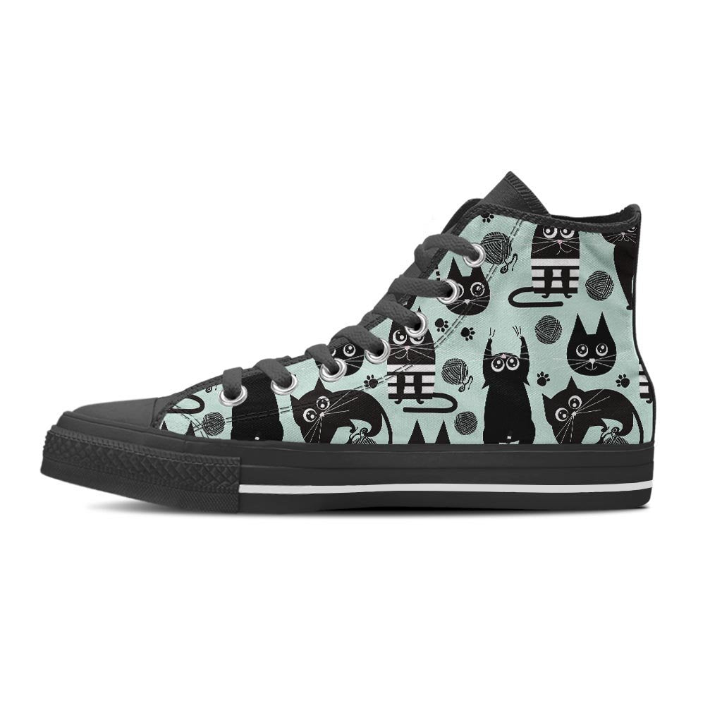 Cute Black Cat Print Men's High Top Shoes-grizzshop