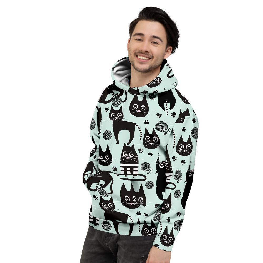 Cute Black Cat Print Men's Hoodie-grizzshop