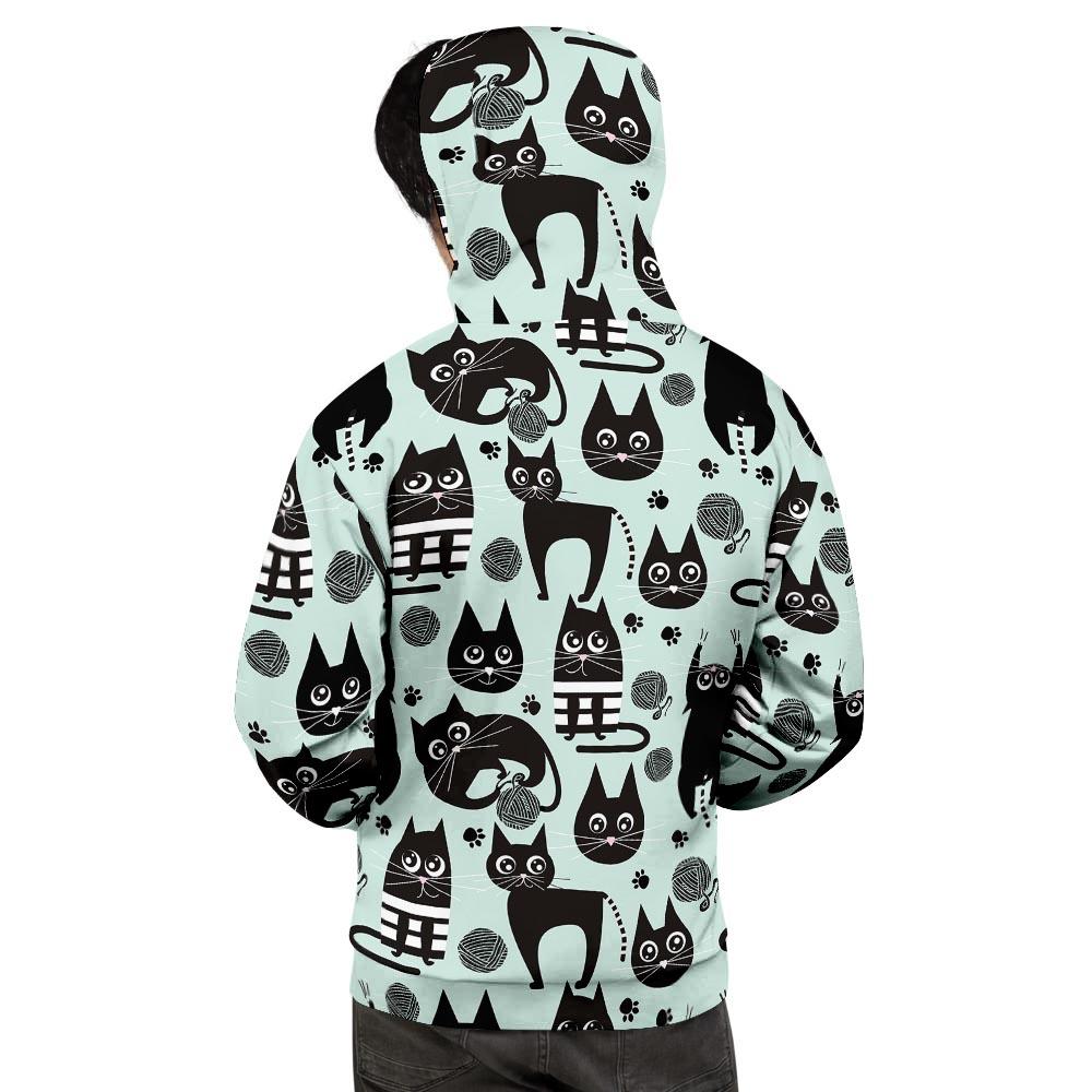 Cute Black Cat Print Men's Hoodie-grizzshop