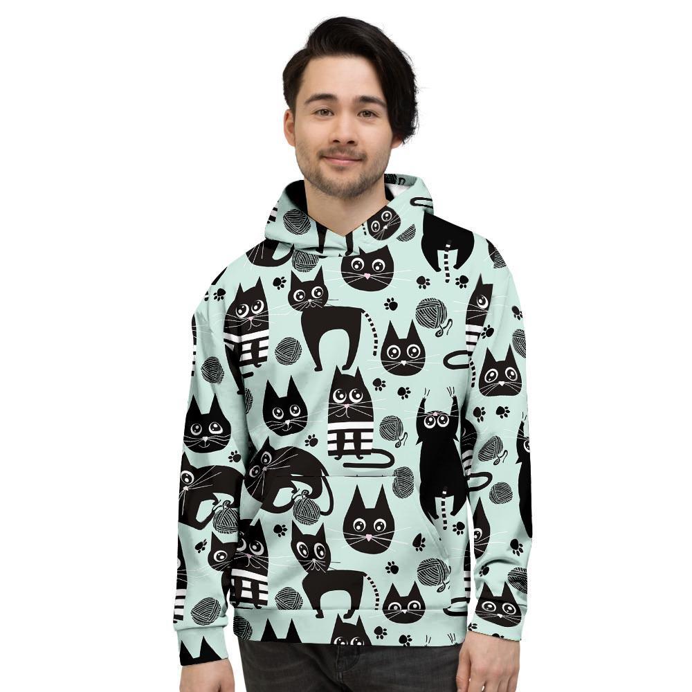 Cute Black Cat Print Men's Hoodie-grizzshop