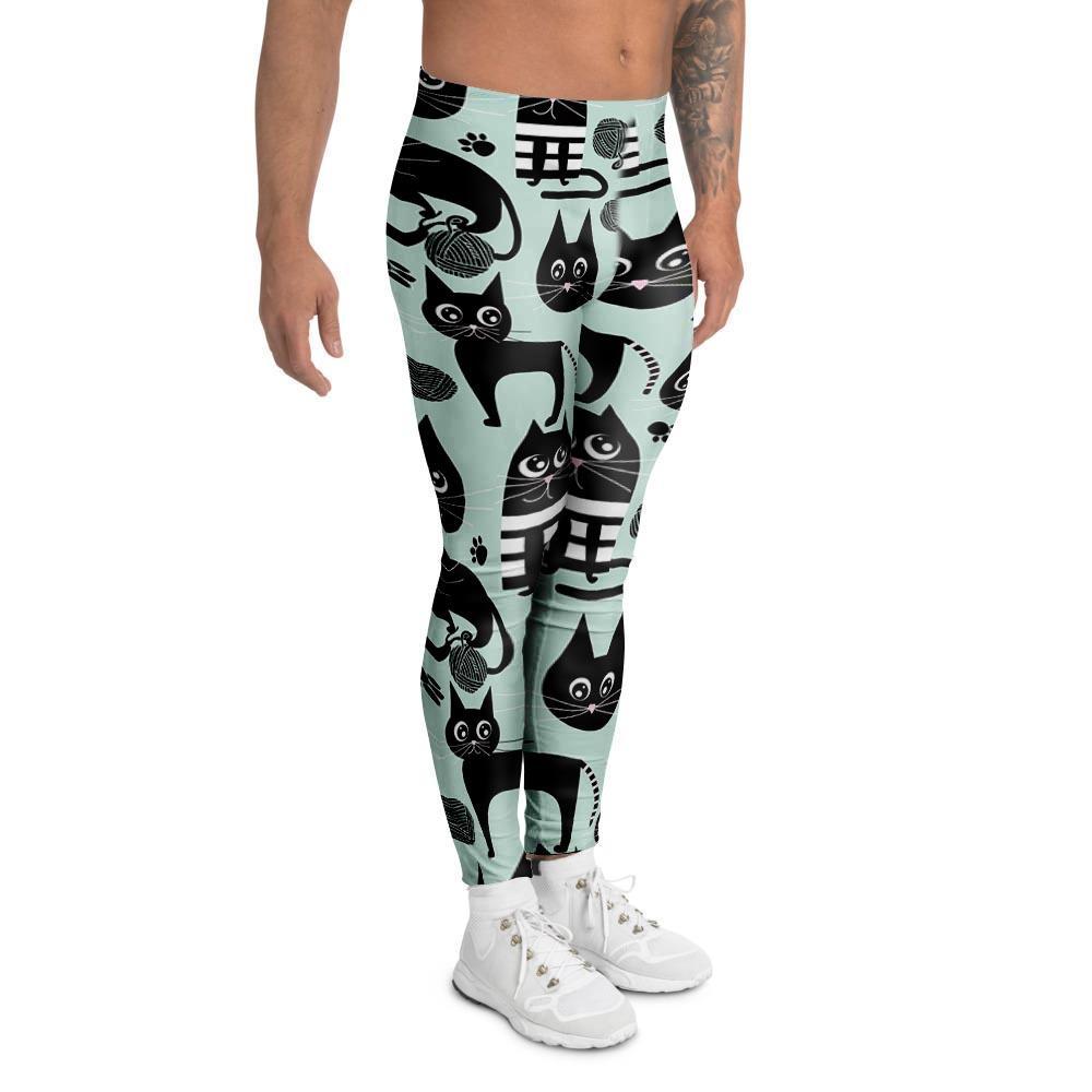 Cute Black Cat Print Men's Leggings-grizzshop