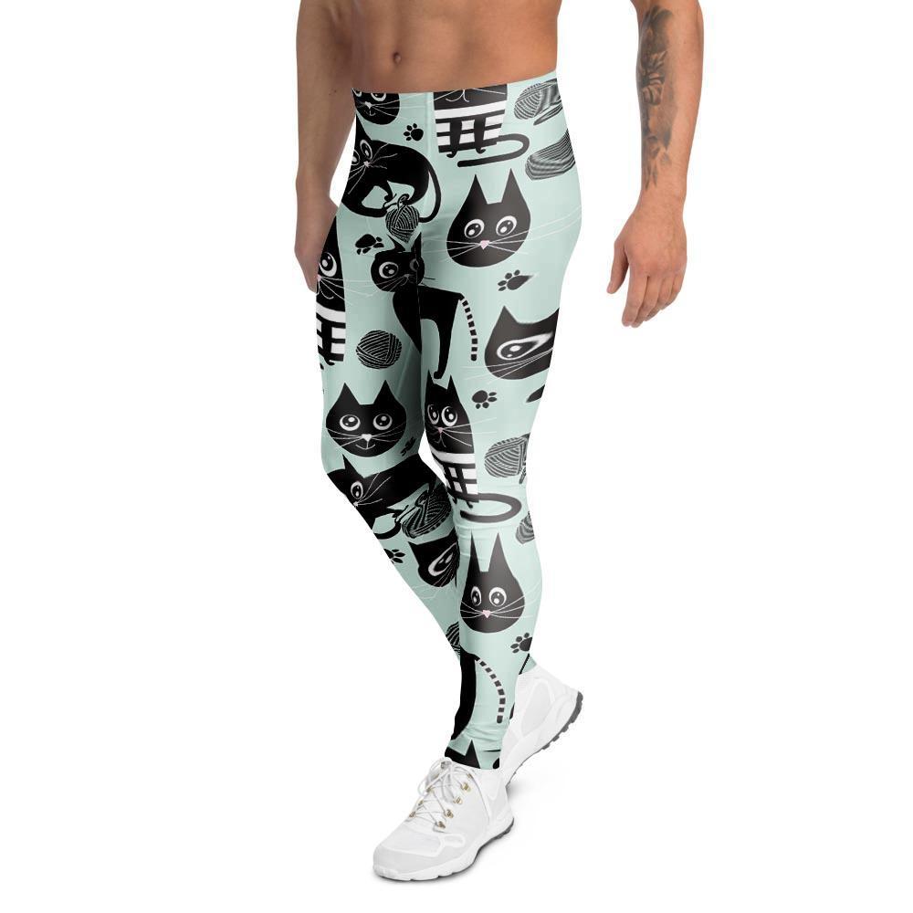 Cute Black Cat Print Men's Leggings-grizzshop