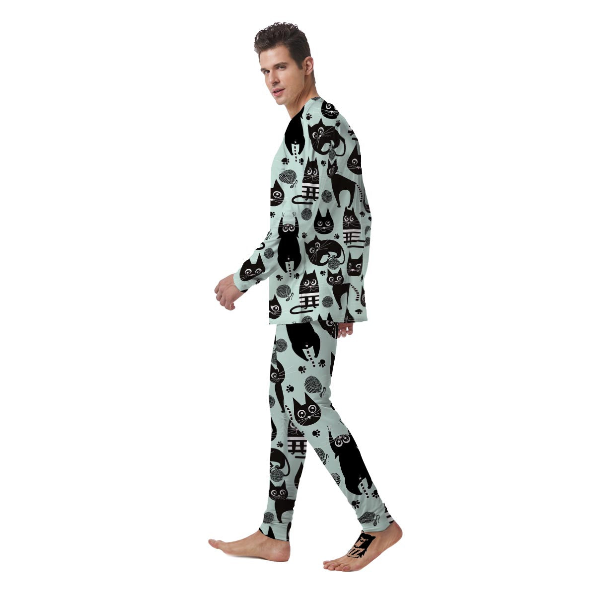 Cute Black Cat Print Men's Pajamas-grizzshop