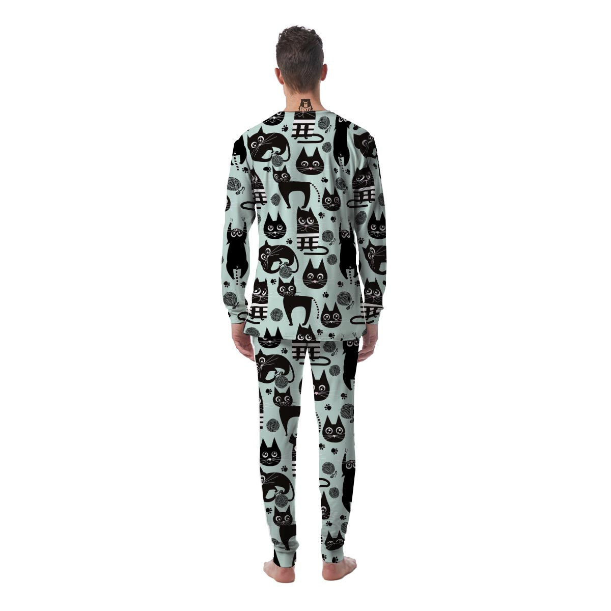 Cute Black Cat Print Men's Pajamas-grizzshop