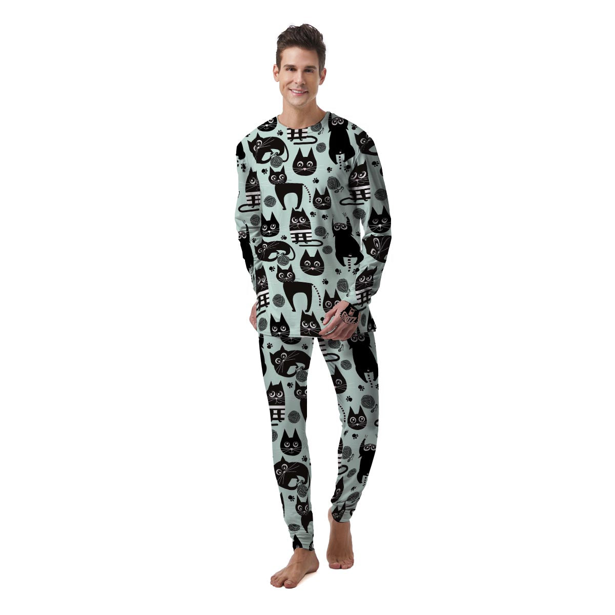 Cute Black Cat Print Men's Pajamas-grizzshop