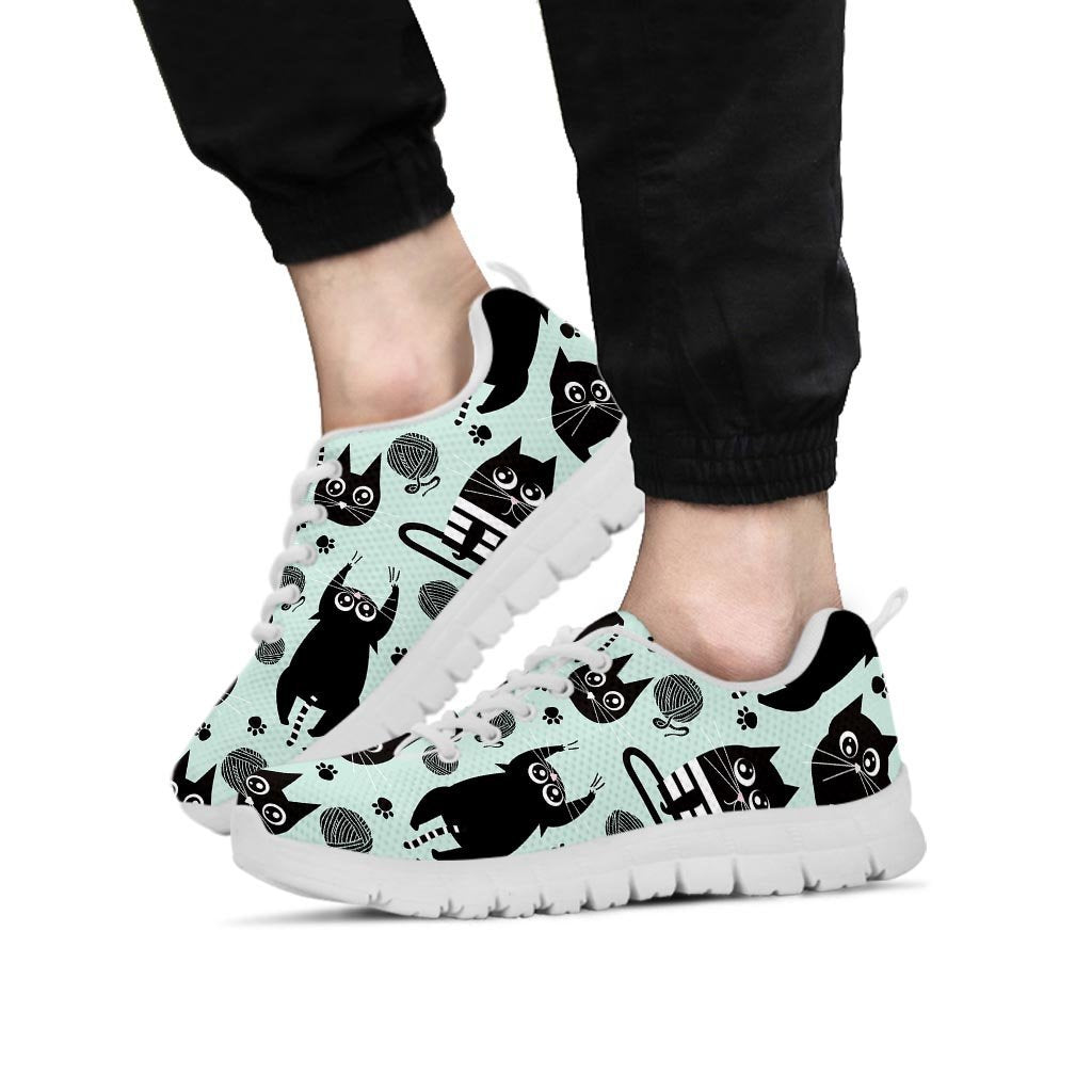 Cute Black Cat Print Men's Sneakers-grizzshop