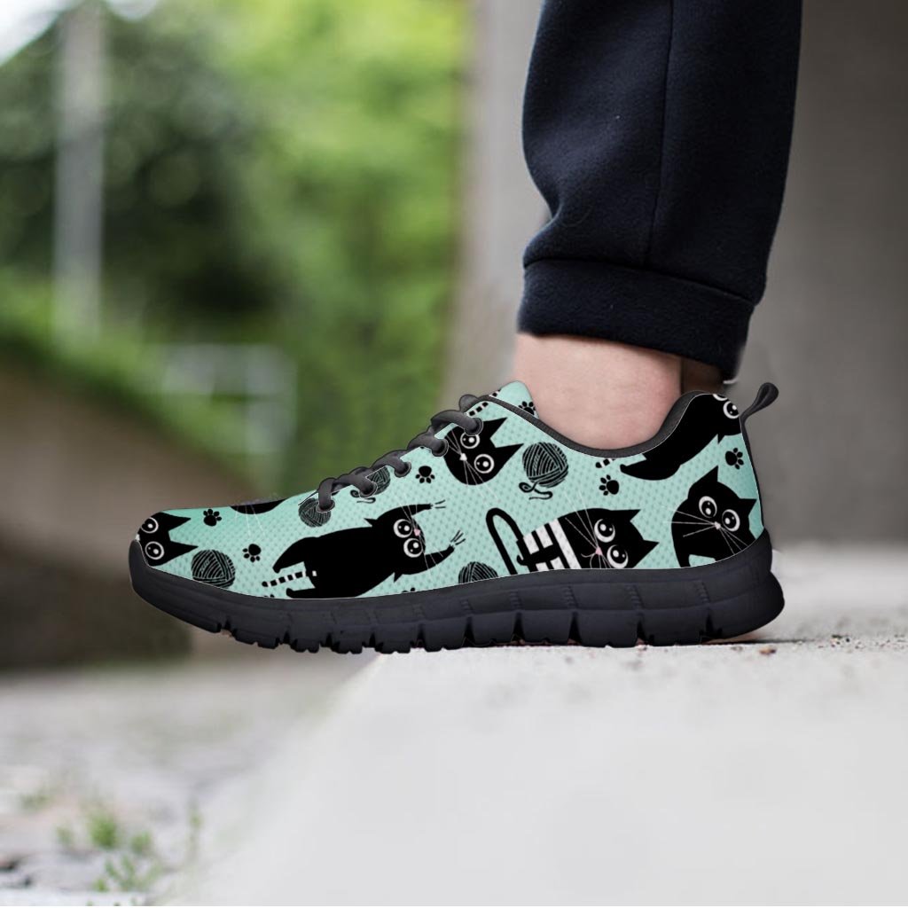 Cute Black Cat Print Men's Sneakers-grizzshop