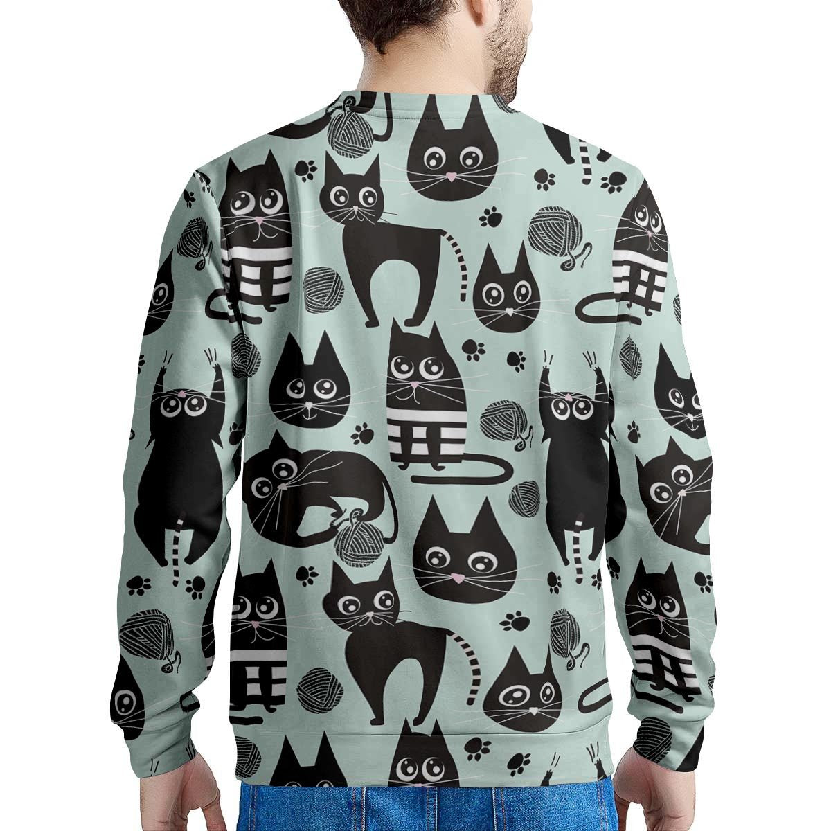 Cute Black Cat Print Men's Sweatshirt-grizzshop