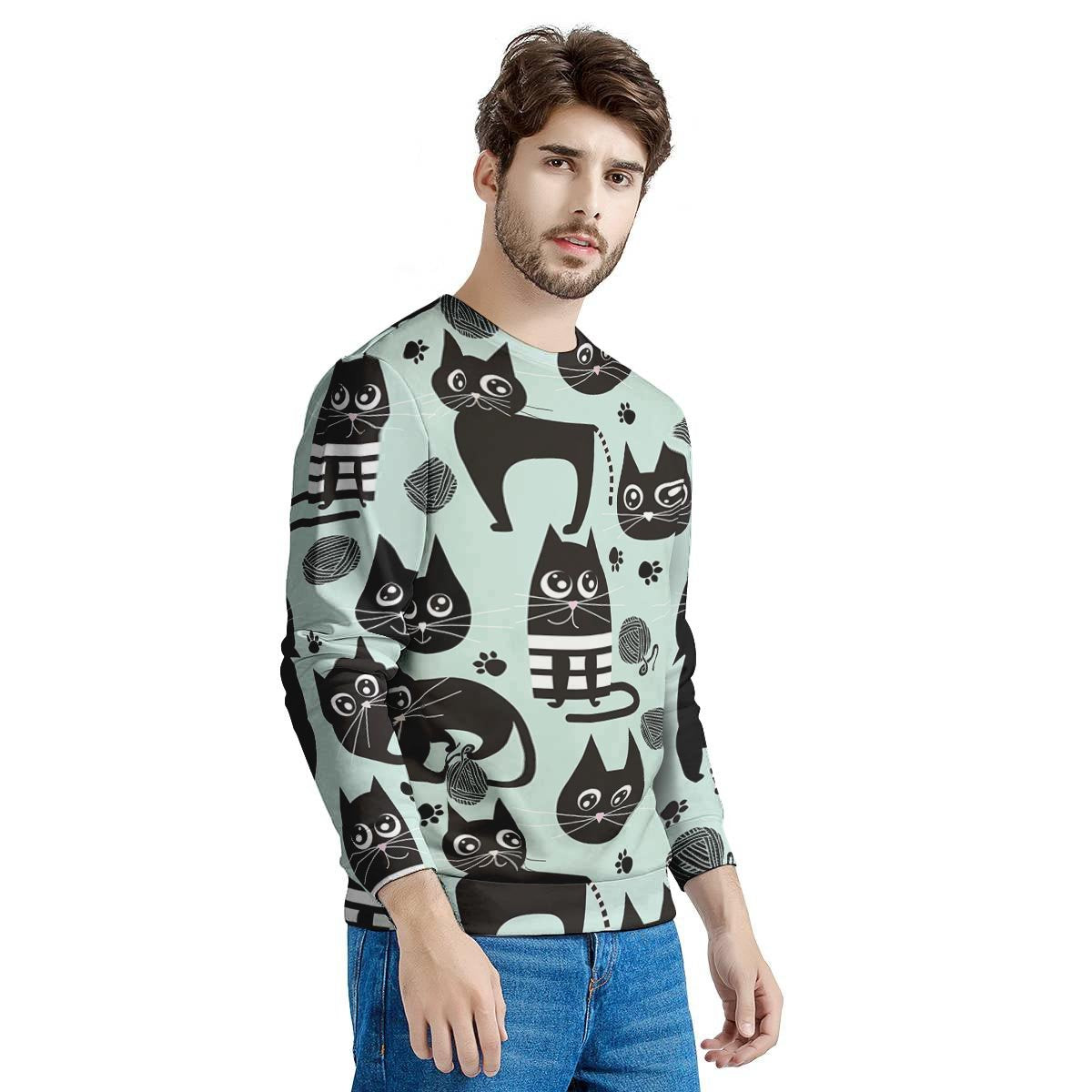 Cute Black Cat Print Men's Sweatshirt-grizzshop