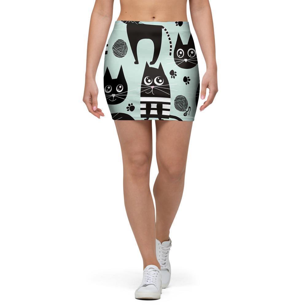 Cute Black Cat Print Mini Skirt-grizzshop