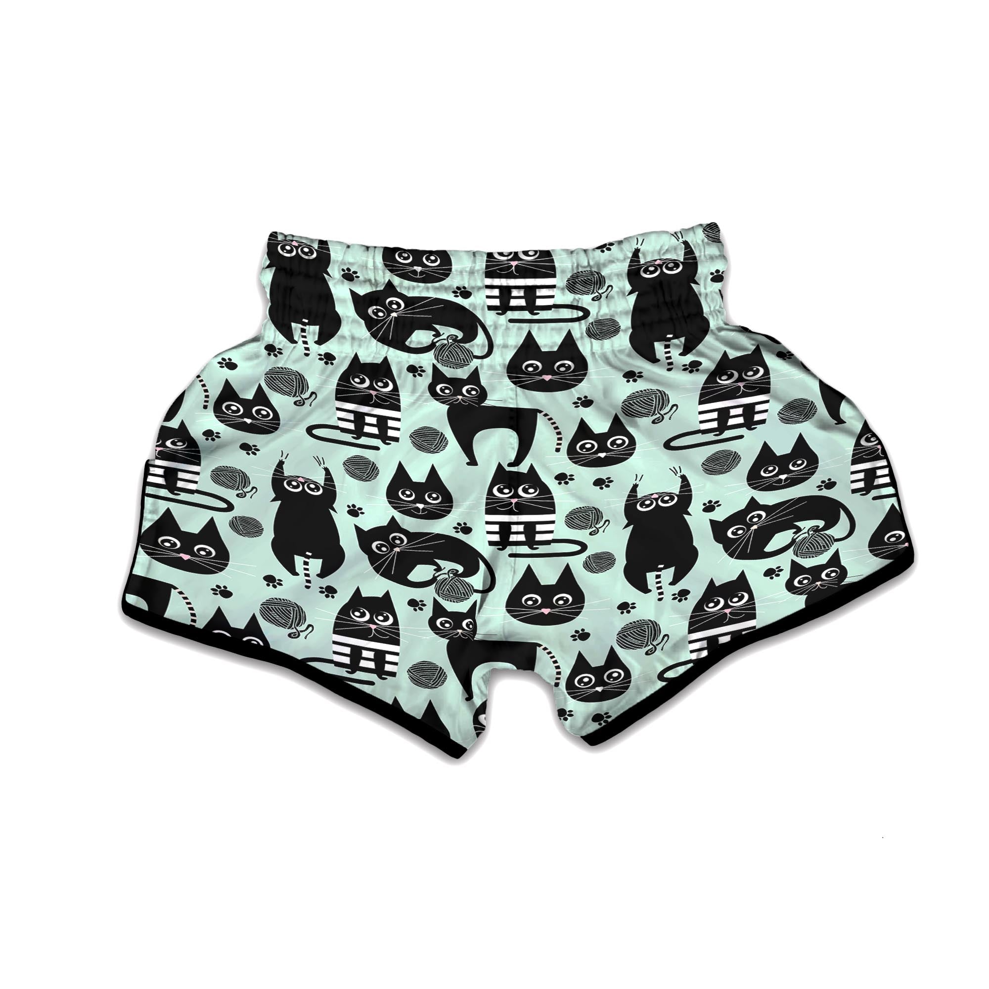 Cute Black Cat Print Muay Thai Boxing Shorts-grizzshop