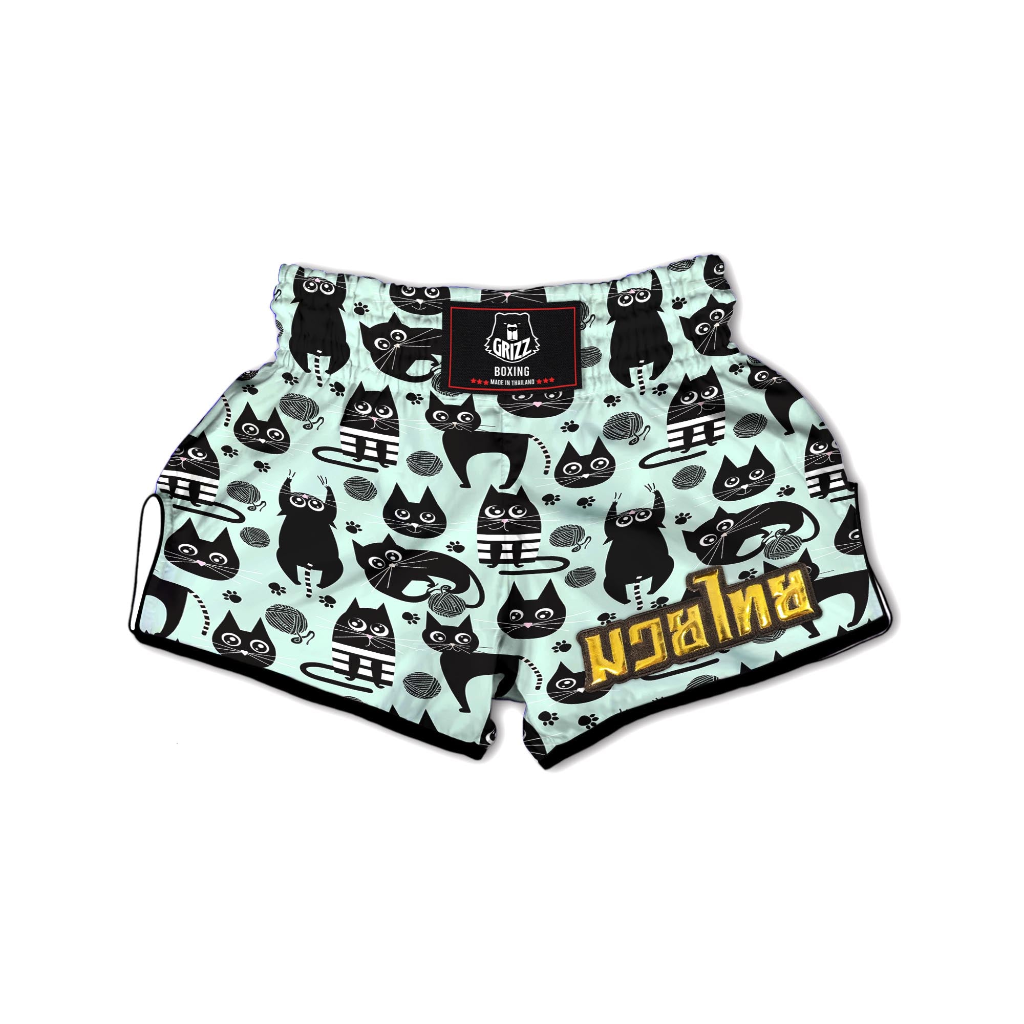 Cute Black Cat Print Muay Thai Boxing Shorts-grizzshop