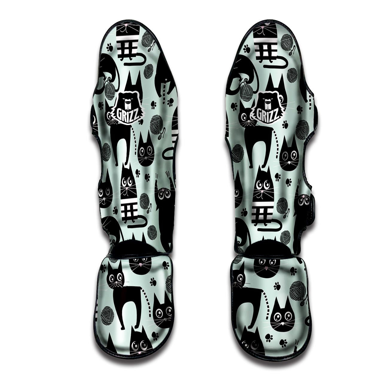 Cute Black Cat Print Muay Thai Shin Guard-grizzshop