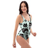 Cute Black Cat Print One Piece Swimsuite-grizzshop