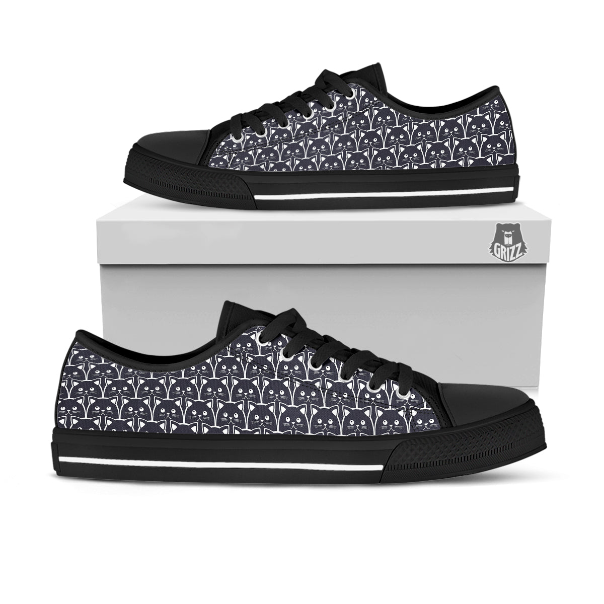 Cute Black Cat Print Pattern Black Low Top Shoes-grizzshop