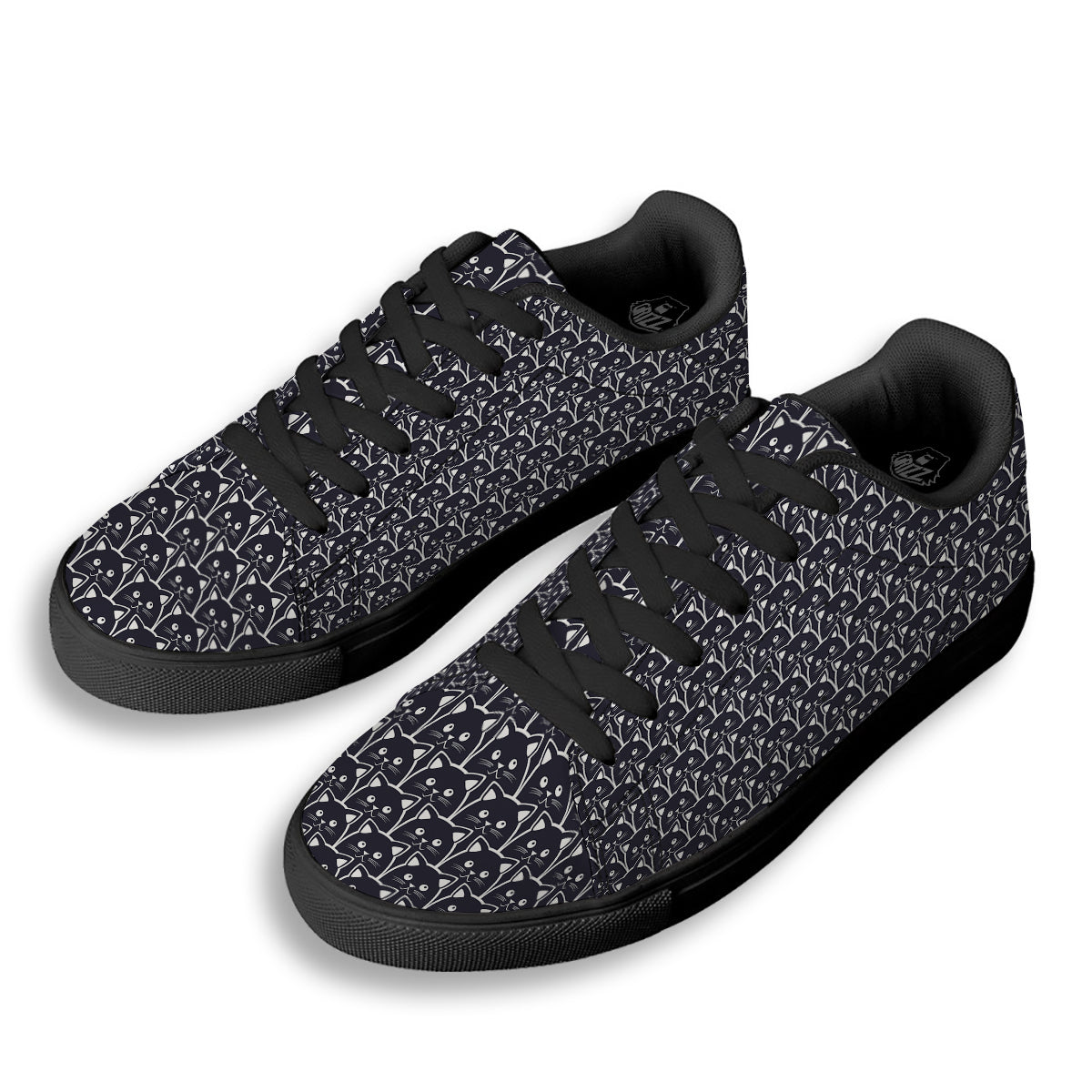 Cute Black Cat Print Pattern Black Low Top Sneakers-grizzshop
