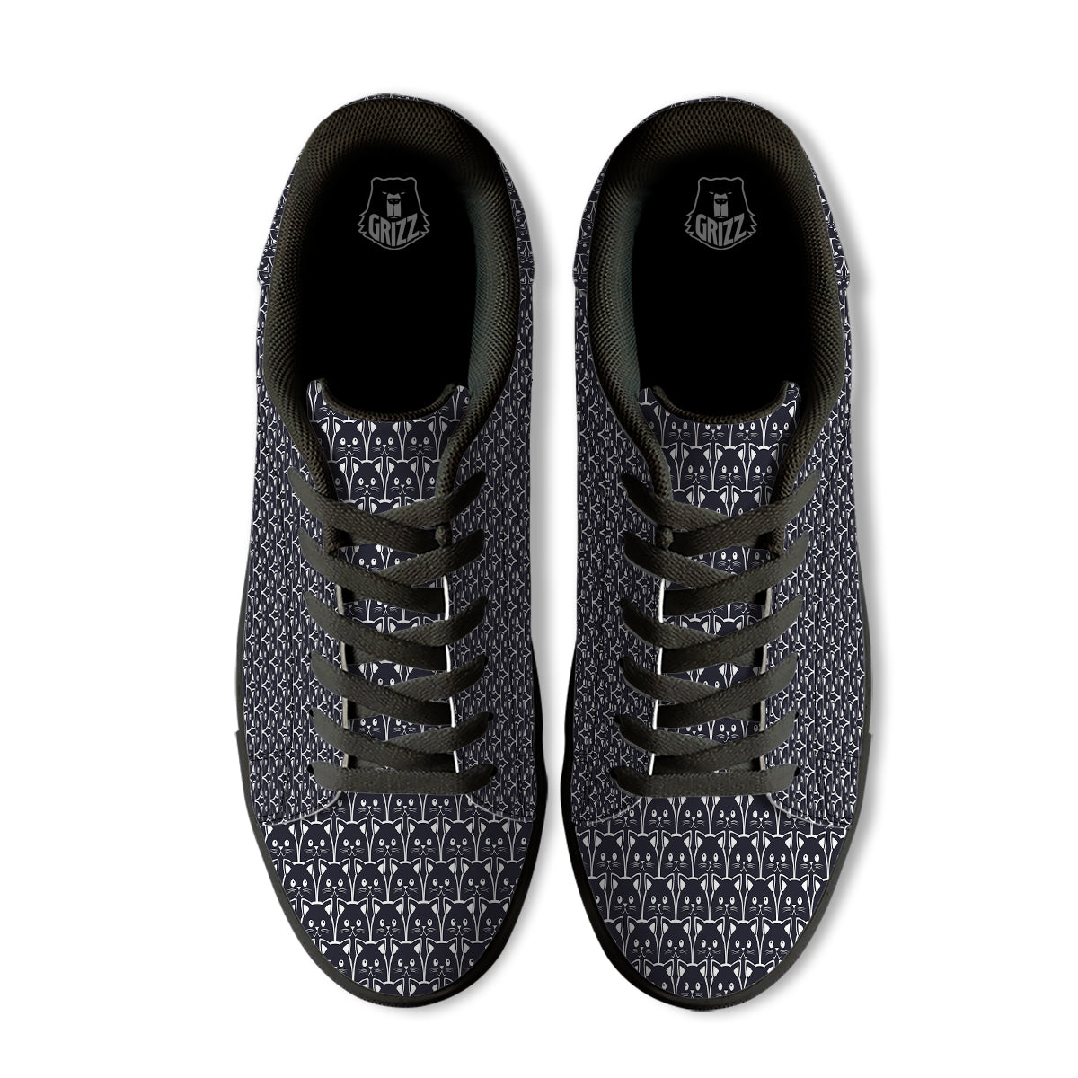 Cute Black Cat Print Pattern Black Low Top Sneakers-grizzshop