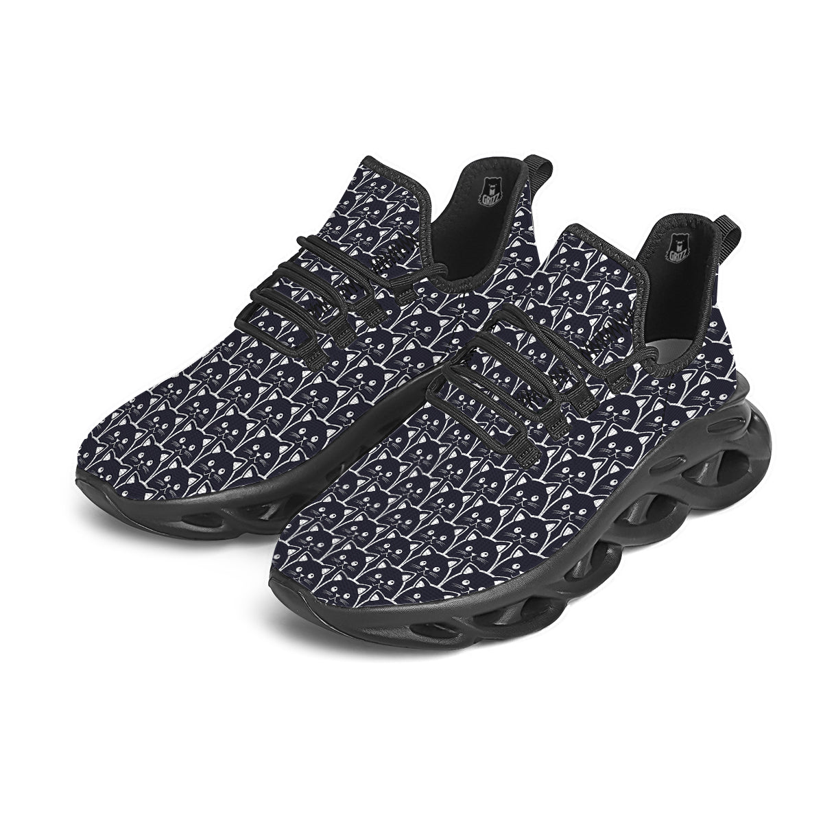 Cute Black Cat Print Pattern Black Running Shoes-grizzshop