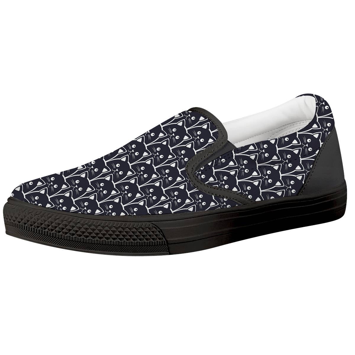 Cute Black Cat Print Pattern Black Slip On Shoes-grizzshop