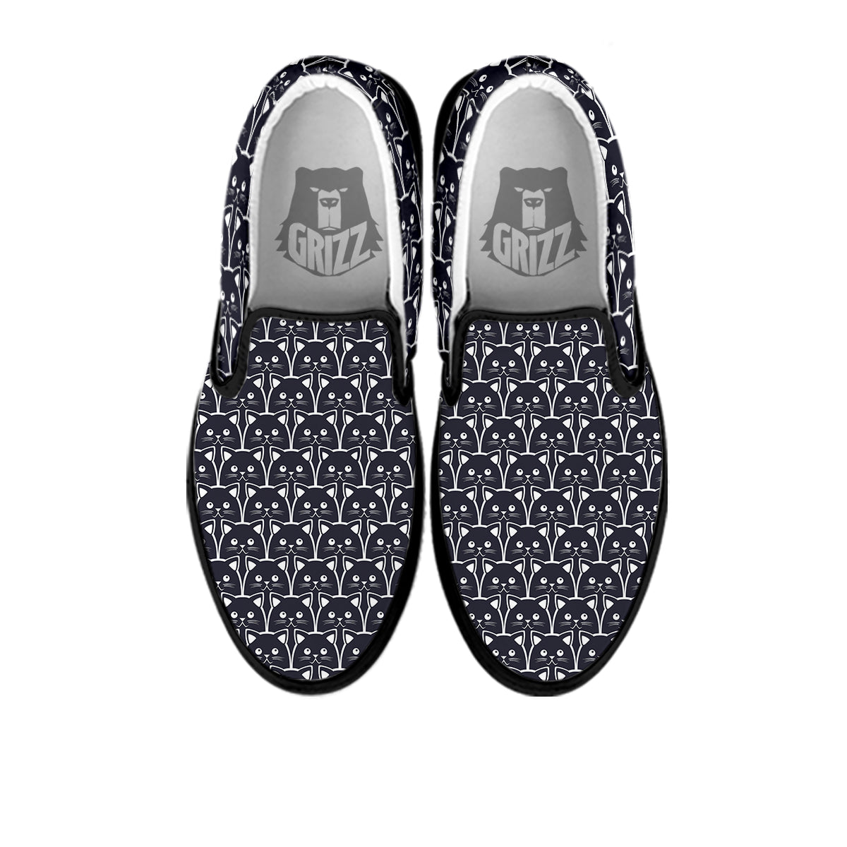 Cute Black Cat Print Pattern Black Slip On Shoes-grizzshop