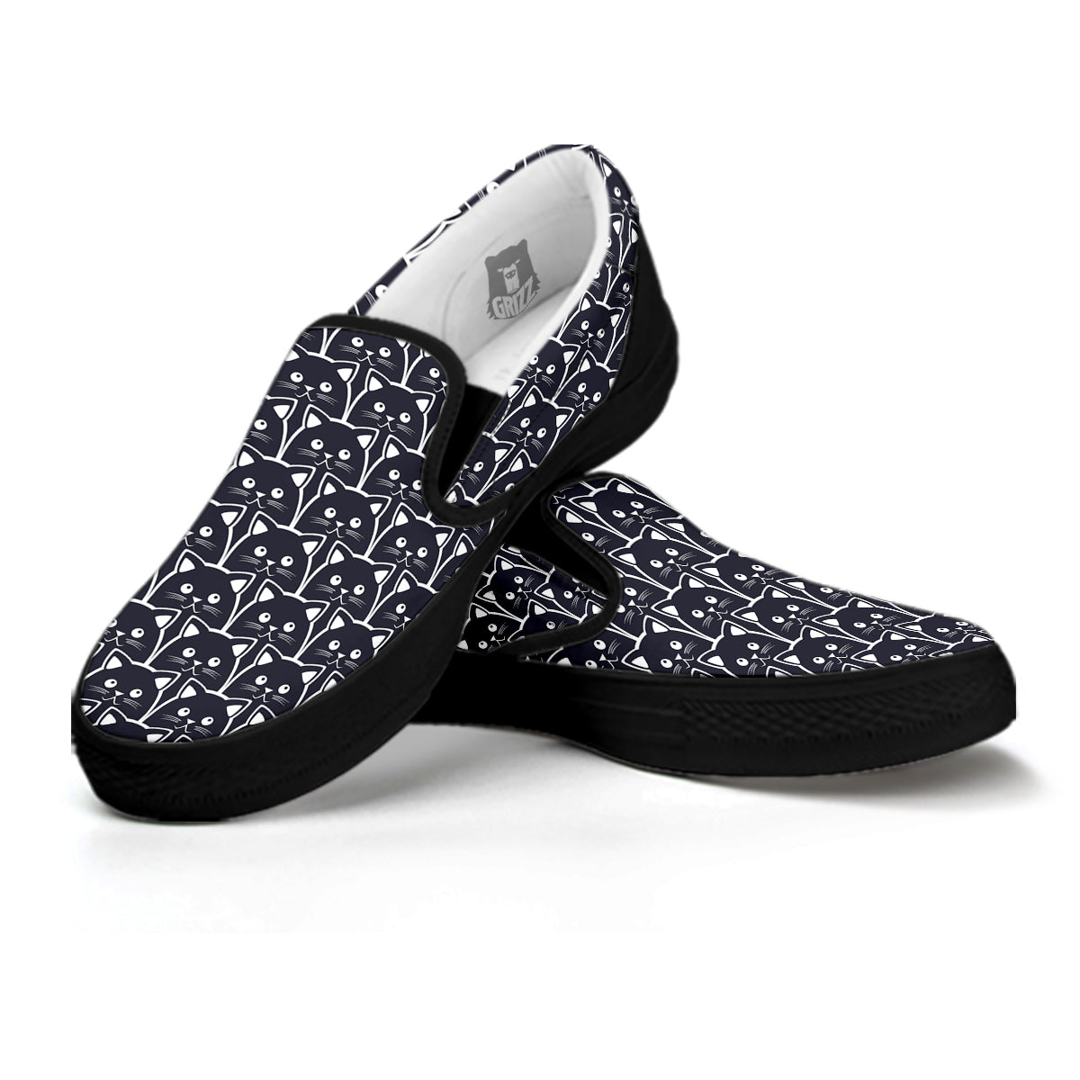 Cute Black Cat Print Pattern Black Slip On Shoes-grizzshop